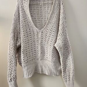Free People Cream V-Neck Sweater Medium